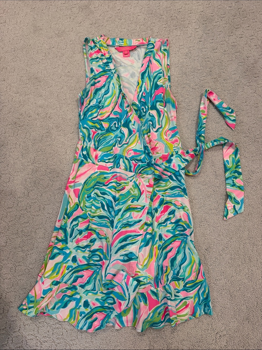 Lilly Pulitzer Size XXS Sleeveless Wrap Dress in Teal Multi Print